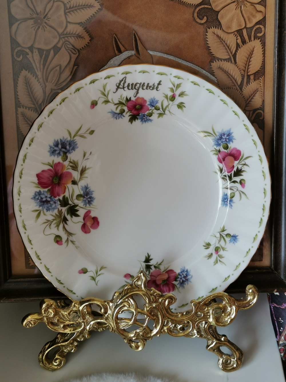Royal Albert August Floral Bone China Salad Plate - "Poppy"  flower of the month